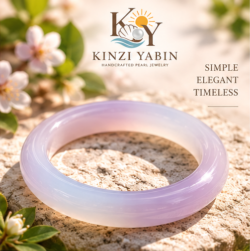 Blush Rose & White Agate Bangle – Natural Pink and White Chalcedony Gemstone Bracelet