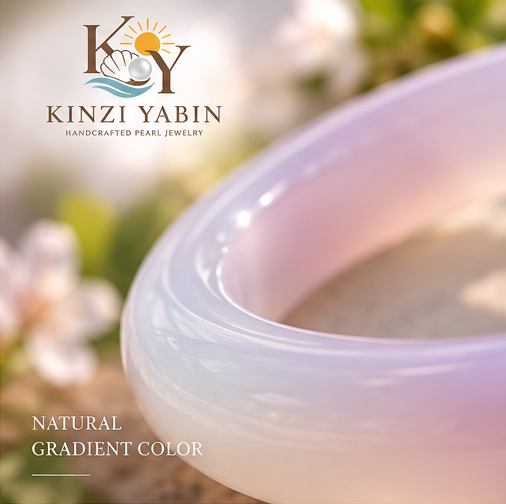 Blush Rose & White Agate Bangle – Natural Pink and White Chalcedony Gemstone Bracelet