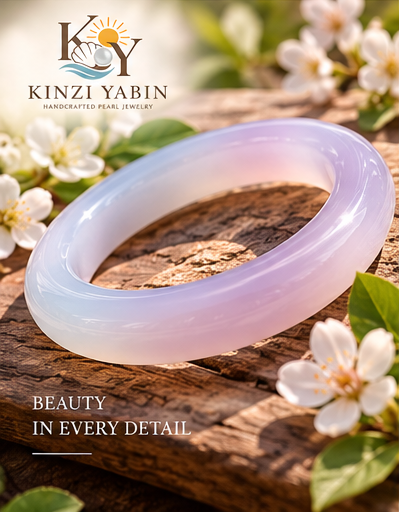 Blush Rose & White Agate Bangle – Natural Pink and White Chalcedony Gemstone Bracelet