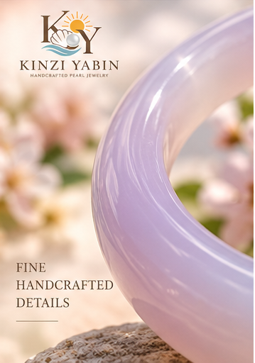 Blush Rose & White Agate Bangle – Natural Pink and White Chalcedony Gemstone Bracelet