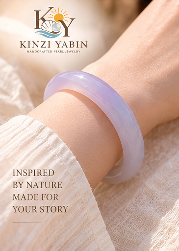 Blush Rose & White Agate Bangle – Natural Pink and White Chalcedony Gemstone Bracelet