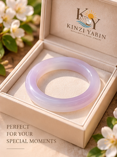 Blush Rose & White Agate Bangle – Natural Pink and White Chalcedony Gemstone Bracelet