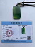 Natural Green Agate Rectangular Pendant Necklace - Certified Gemstone with Beaded Cord | 30.21g Authentic Chinese Jade Jewelry