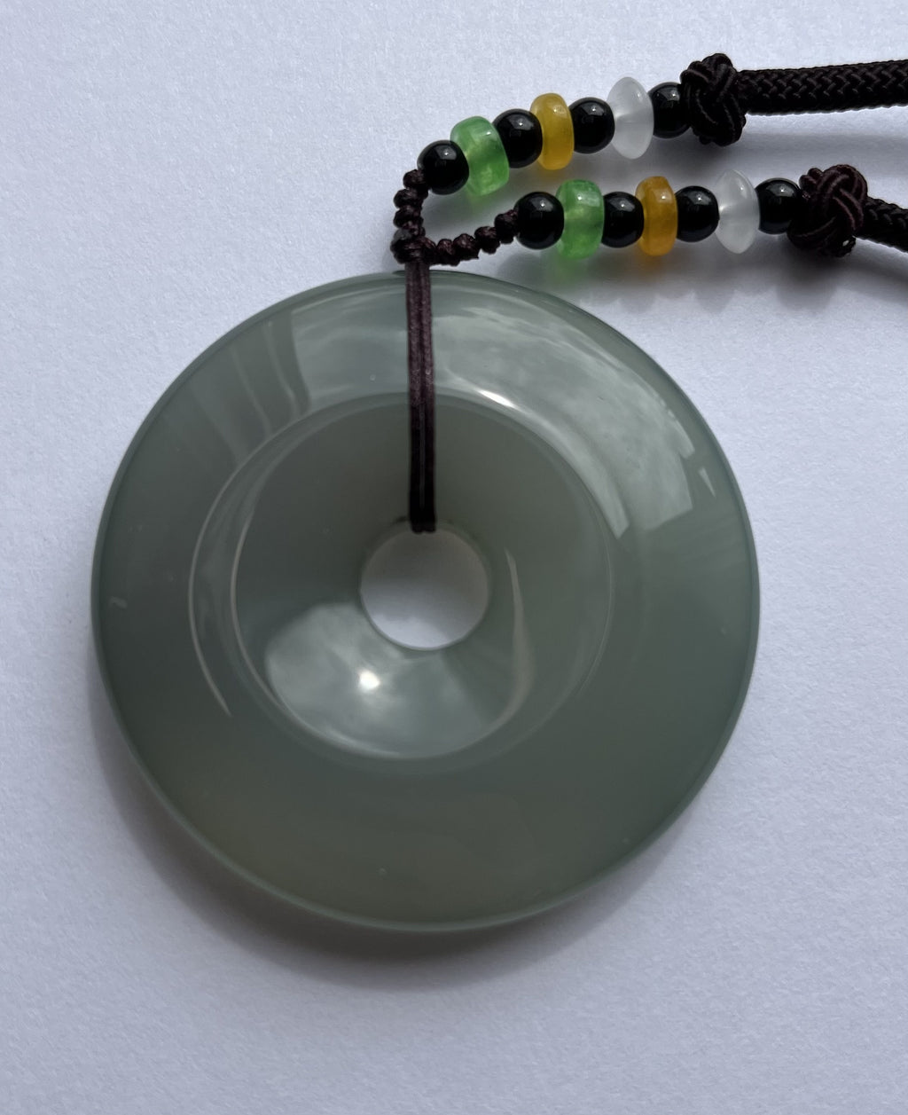 Natural Jade Safety Disc Pendant Necklace - Traditional Ping An Kou with Beaded Cord | Protection & Good Fortune Amulet