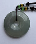 Natural Jade Safety Disc Pendant Necklace - Traditional Ping An Kou with Beaded Cord | Protection & Good Fortune Amulet