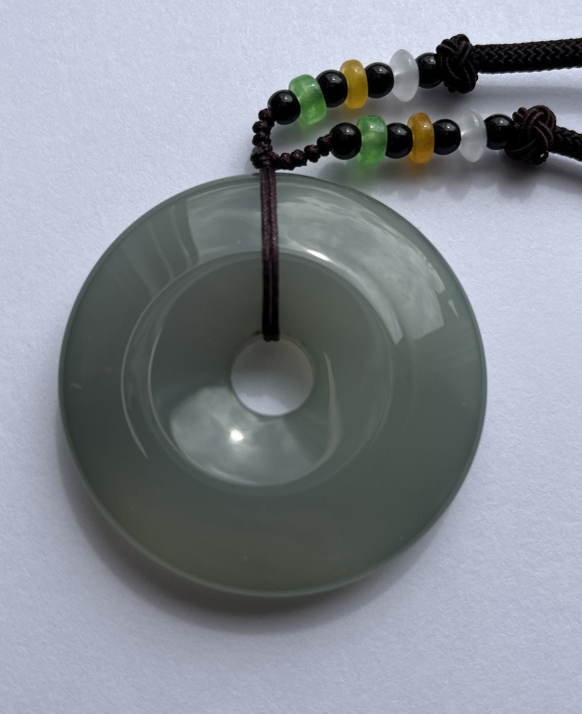 Natural Jade Safety Disc Pendant Necklace - Traditional Ping An Kou with Beaded Cord | Protection & Good Fortune Amulet