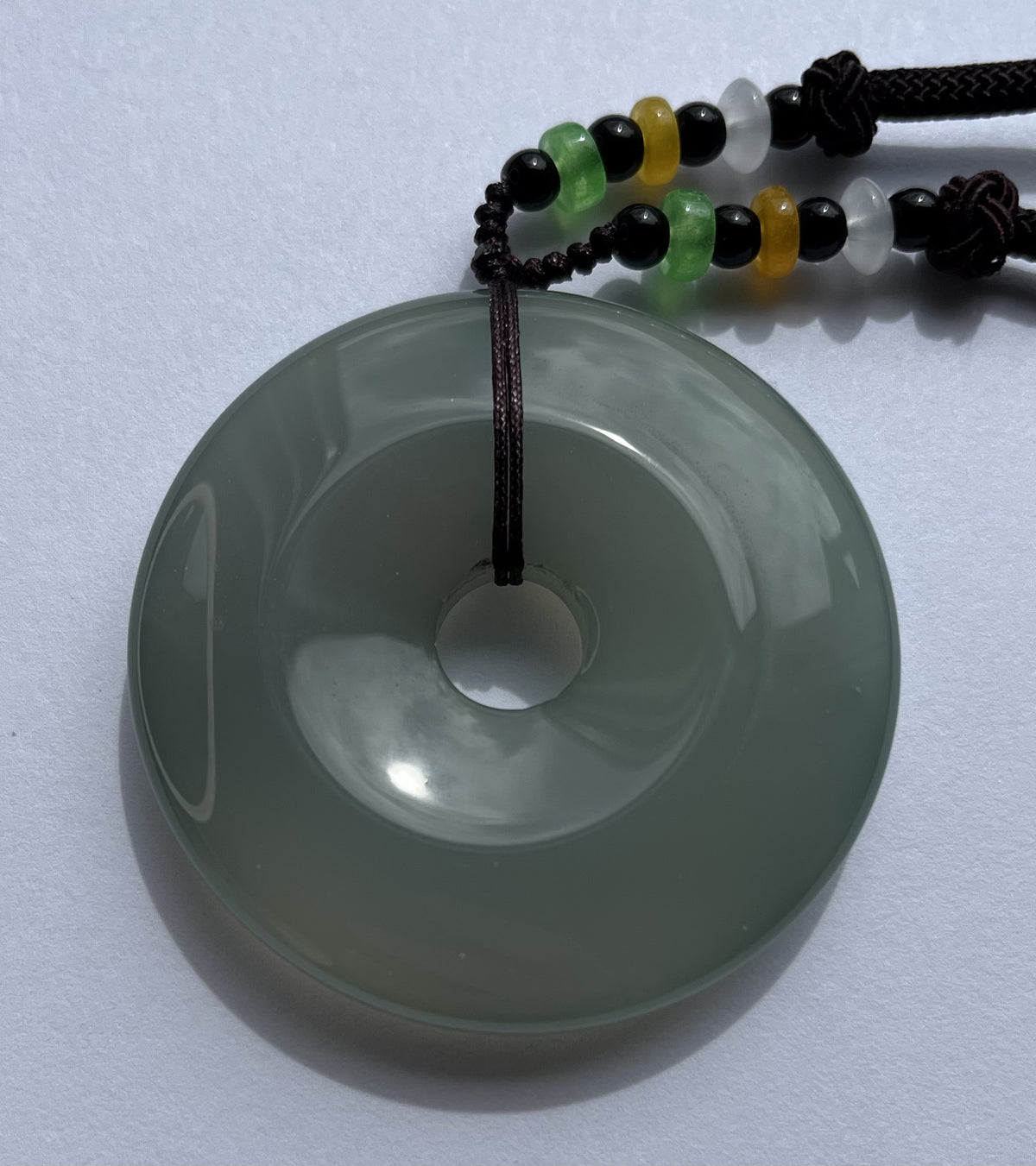 Natural Jade Safety Disc Pendant Necklace - Traditional Ping An Kou with Beaded Cord | Protection & Good Fortune Amulet