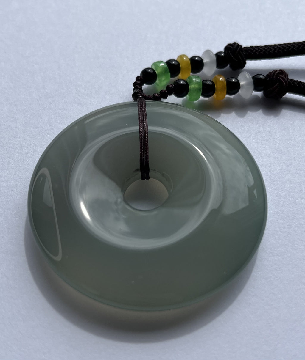 Natural Jade Safety Disc Pendant Necklace - Traditional Ping An Kou with Beaded Cord | Protection & Good Fortune Amulet