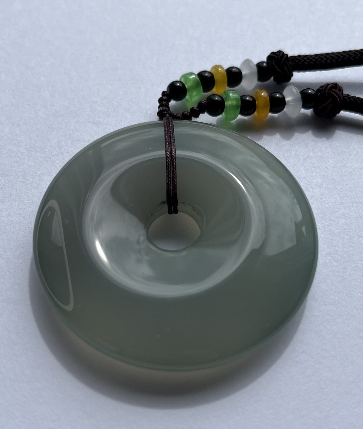 Natural Jade Safety Disc Pendant Necklace - Traditional Ping An Kou with Beaded Cord | Protection & Good Fortune Amulet