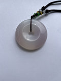 Natural White Chalcedony Pi Disc Pendant Necklace