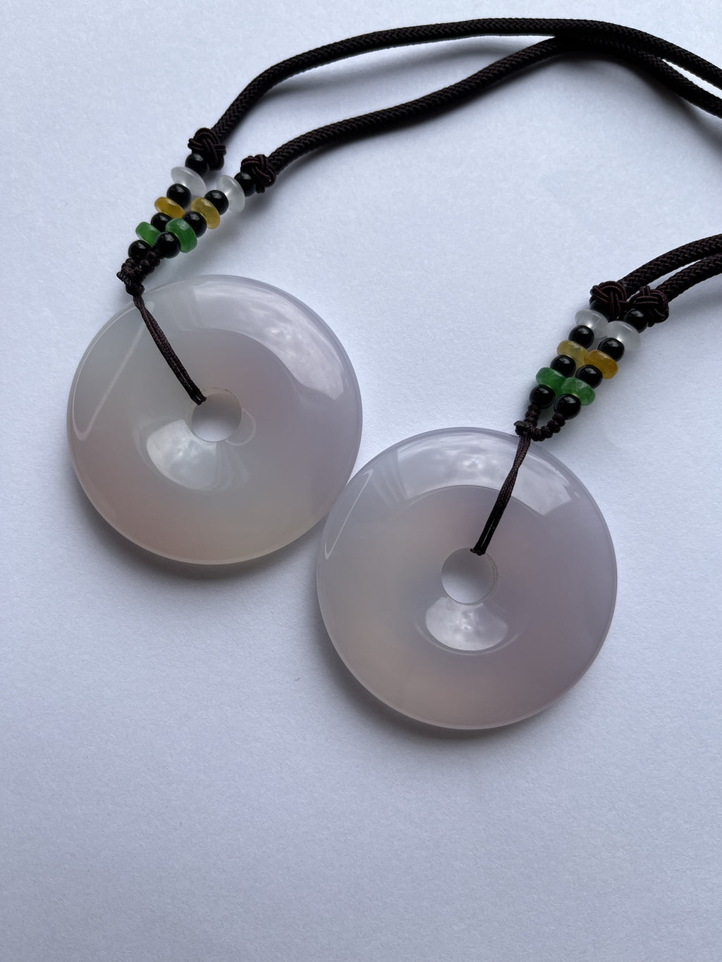 Natural White Chalcedony Pi Disc Pendant Necklace