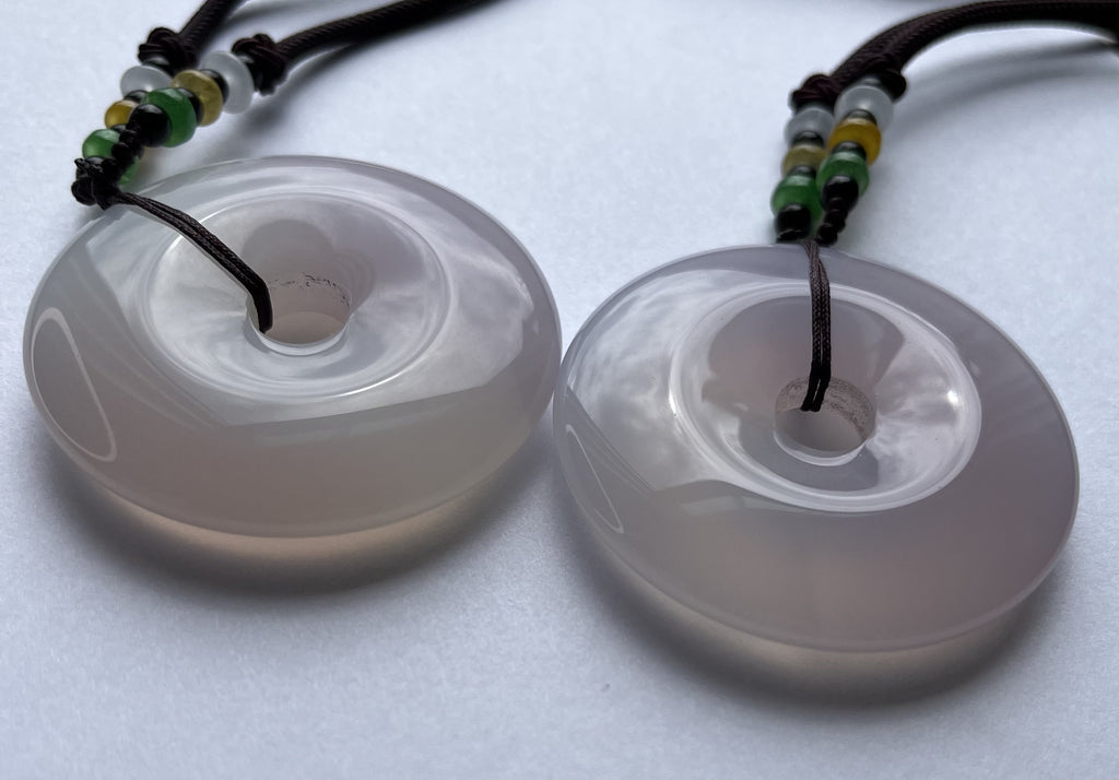 Natural White Chalcedony Pi Disc Pendant Necklace