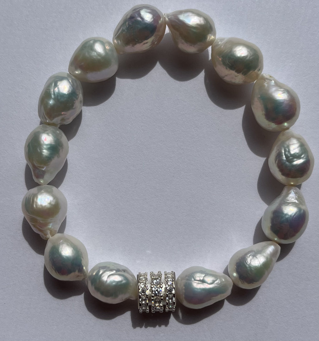 Premium High-Luster Baroque Freshwater Pearl Bracelet with Crystal Spacer
