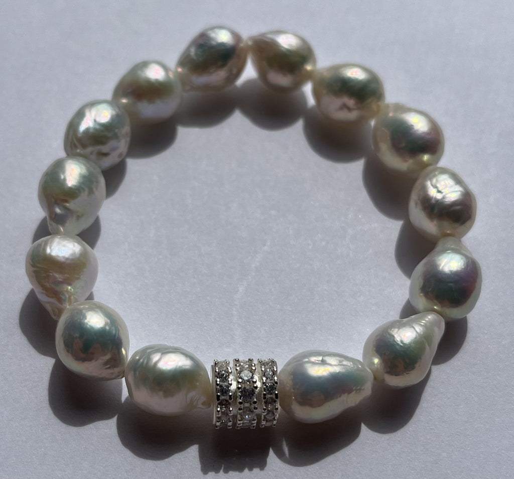 Premium High-Luster Baroque Freshwater Pearl Bracelet with Crystal Spacer