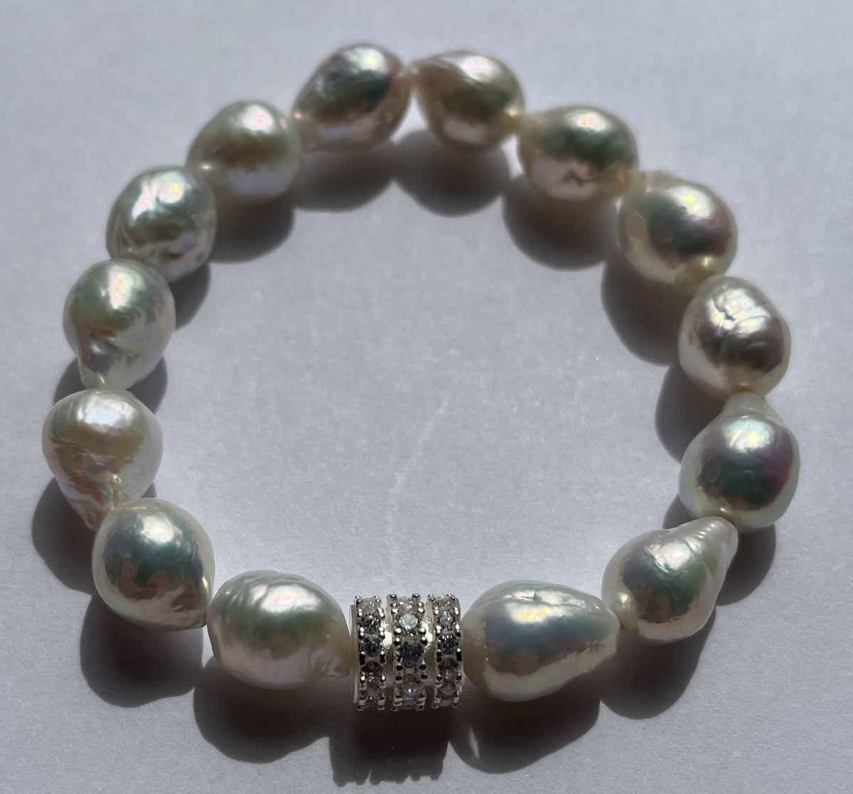 Premium High-Luster Baroque Freshwater Pearl Bracelet with Crystal Spacer