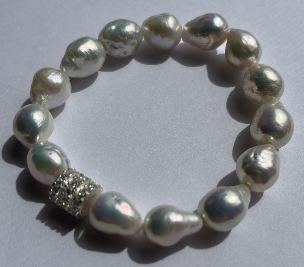 Premium High-Luster Baroque Freshwater Pearl Bracelet with Crystal Spacer