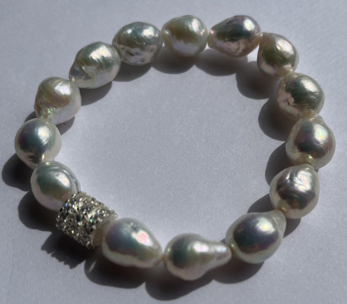 Premium High-Luster Baroque Freshwater Pearl Bracelet with Crystal Spacer