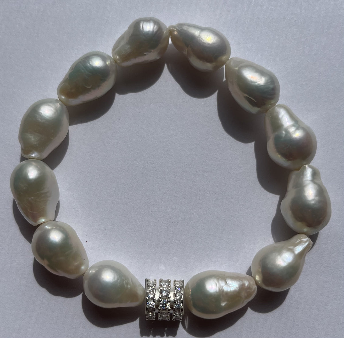 Green Overtone Baroque Freshwater Pearl Bracelet with Crystal Spacer