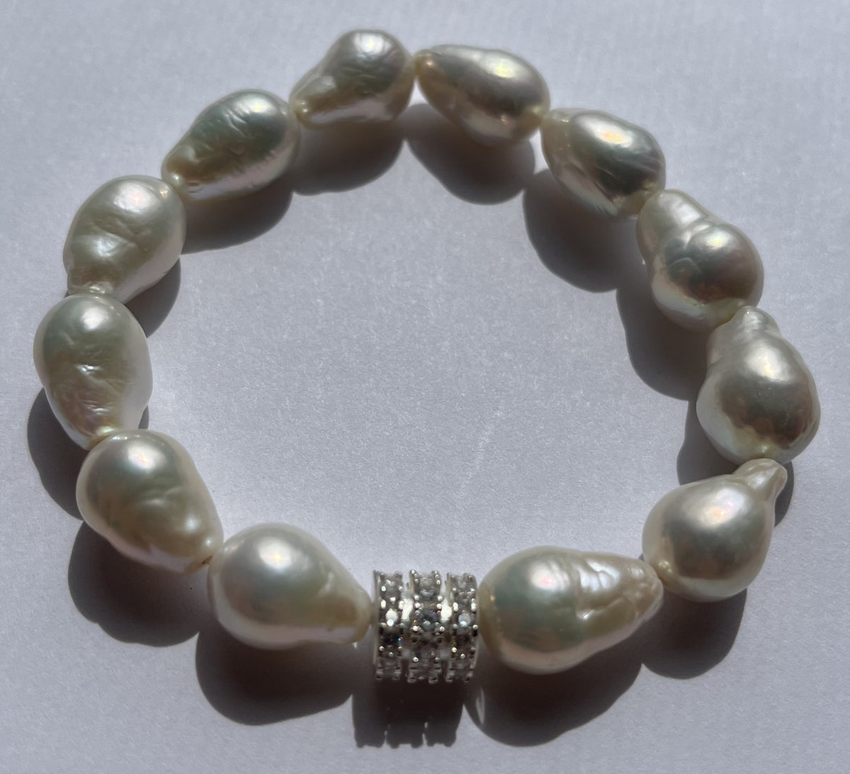 Green Overtone Baroque Freshwater Pearl Bracelet with Crystal Spacer