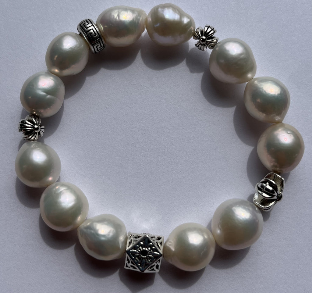 Vintage Baroque Freshwater Pearl Bracelet with Antique Silver Accents