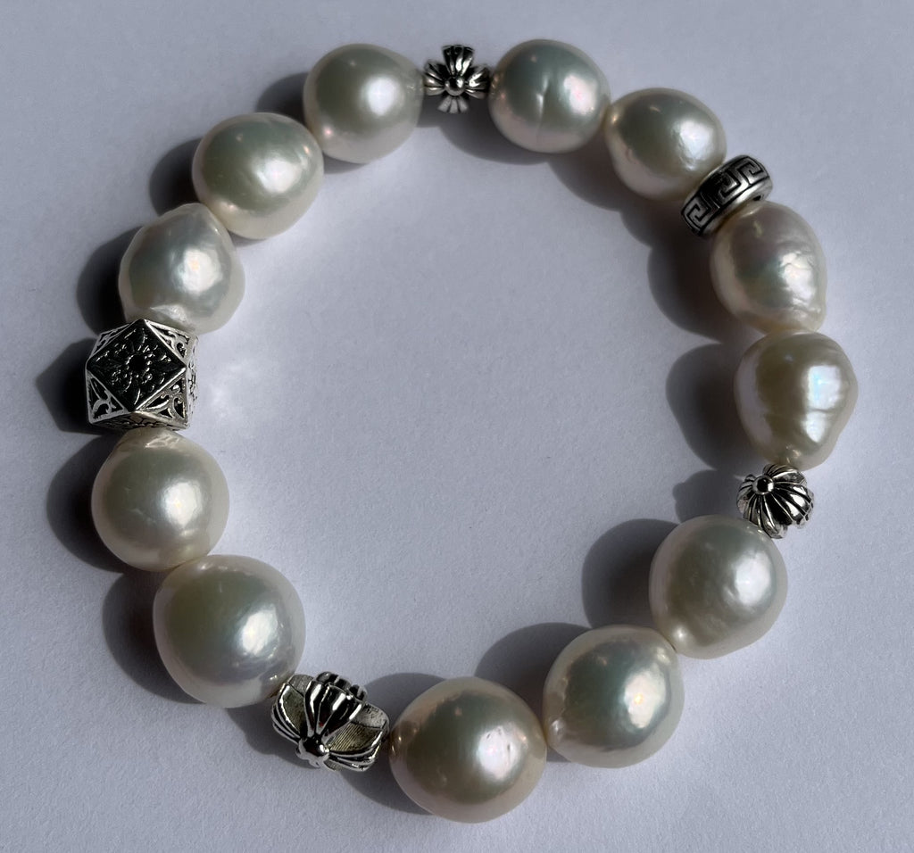 Vintage Baroque Freshwater Pearl Bracelet with Antique Silver Accents
