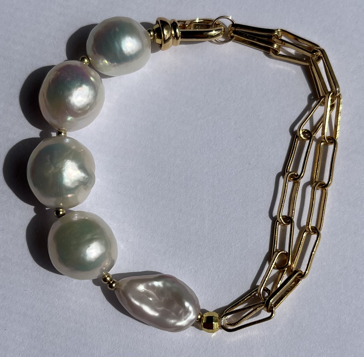 Modern Gold Chain Baroque Pearl Bracelet