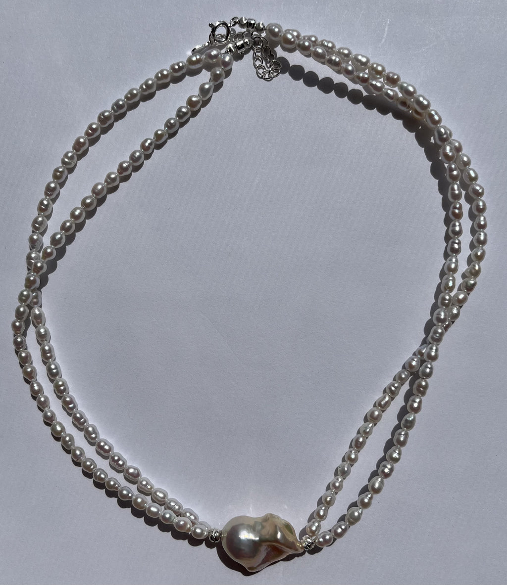Blush Heart Baroque Pearl Double-Strand Necklace
