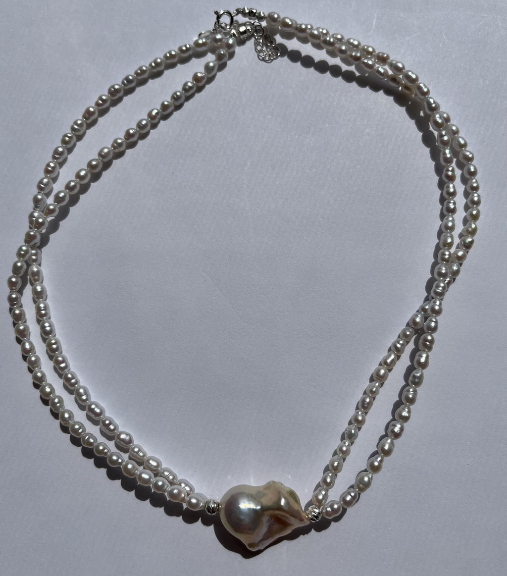 Blush Heart Baroque Pearl Double-Strand Necklace