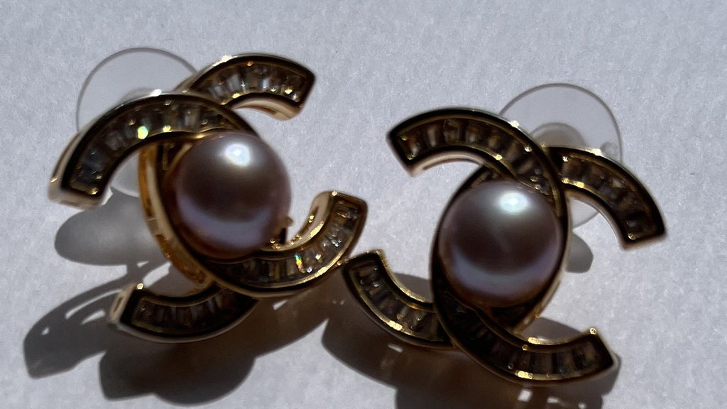 Luna Pearl Monogram Stud Earrings – Crystal & Pearl Luxury Earrings