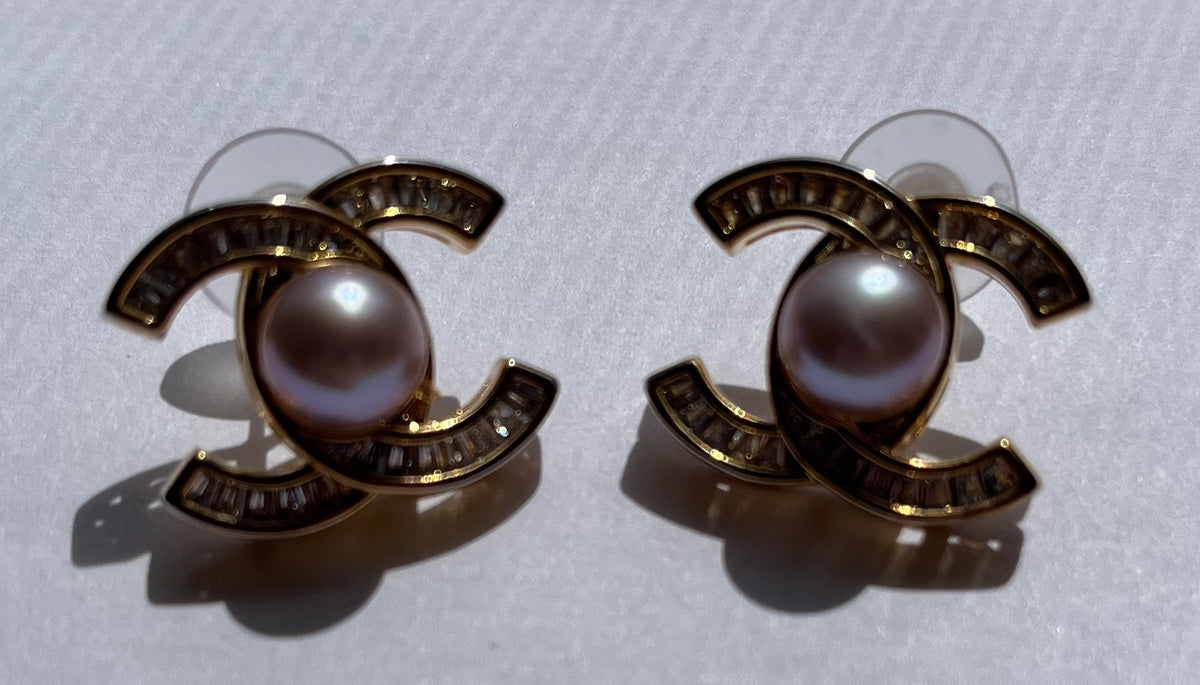 Luna Pearl Monogram Stud Earrings – Crystal & Pearl Luxury Earrings