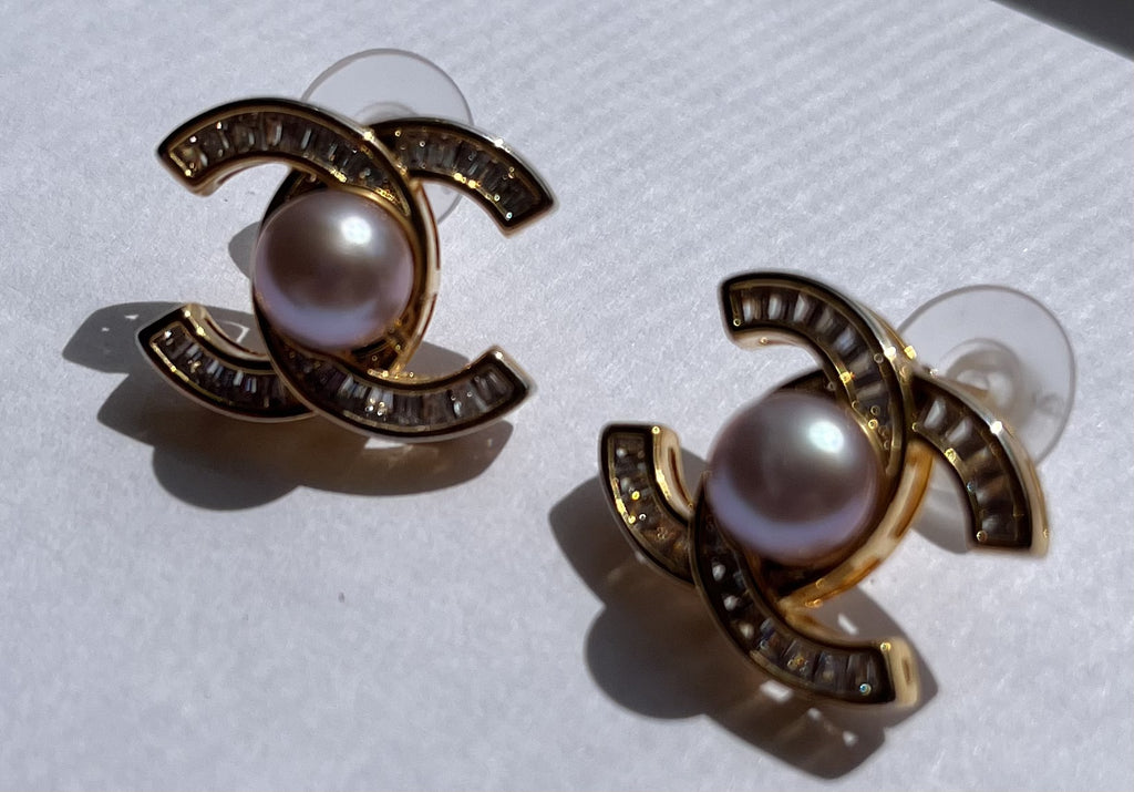 Luna Pearl Monogram Stud Earrings – Crystal & Pearl Luxury Earrings