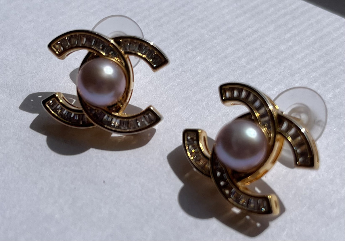 Luna Pearl Monogram Stud Earrings – Crystal & Pearl Luxury Earrings