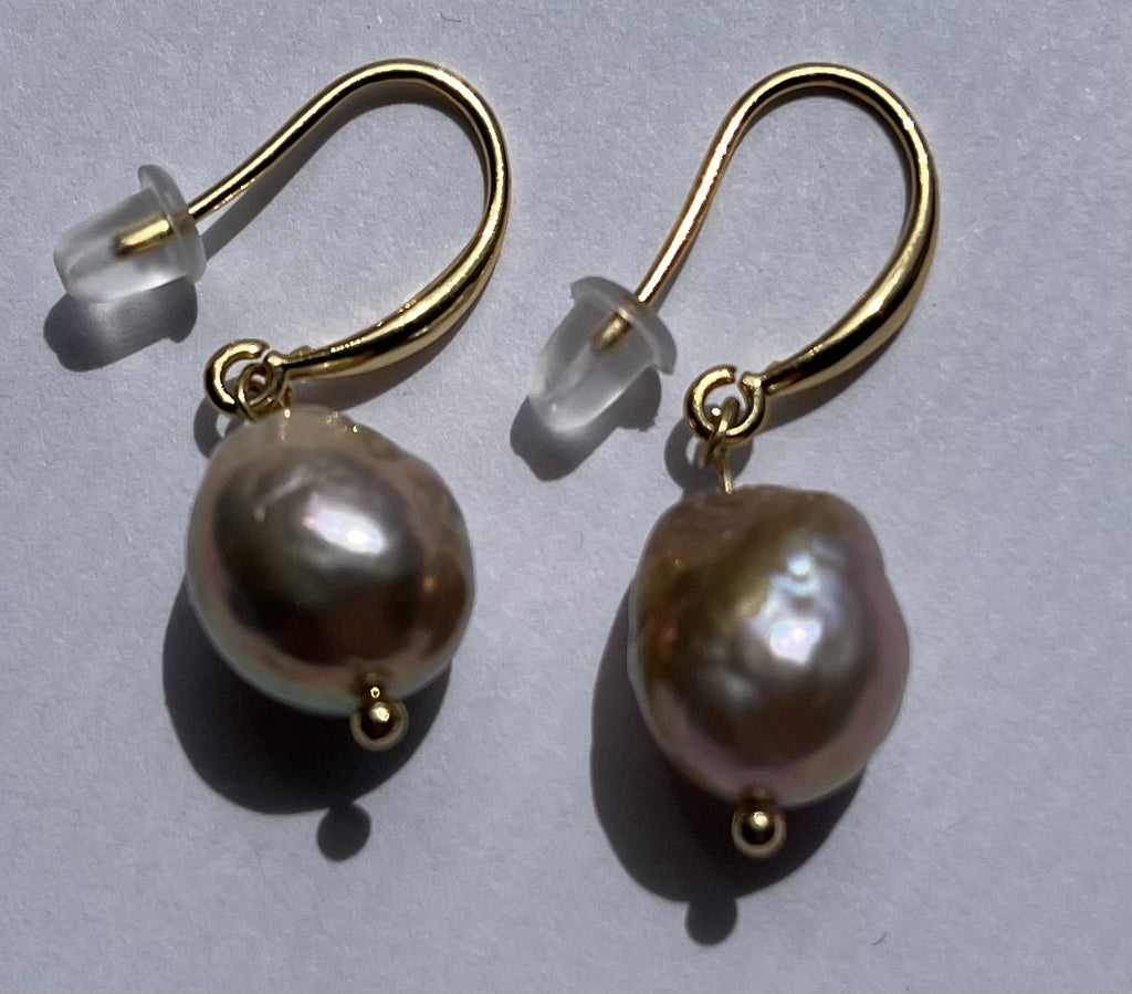 Midnight Baroque Pearl Drop Earrings – Gold Freshwater Pearl Dangle Earrings