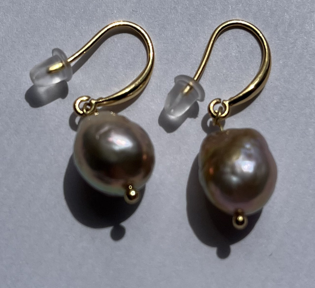 Midnight Baroque Pearl Drop Earrings – Gold Freshwater Pearl Dangle Earrings