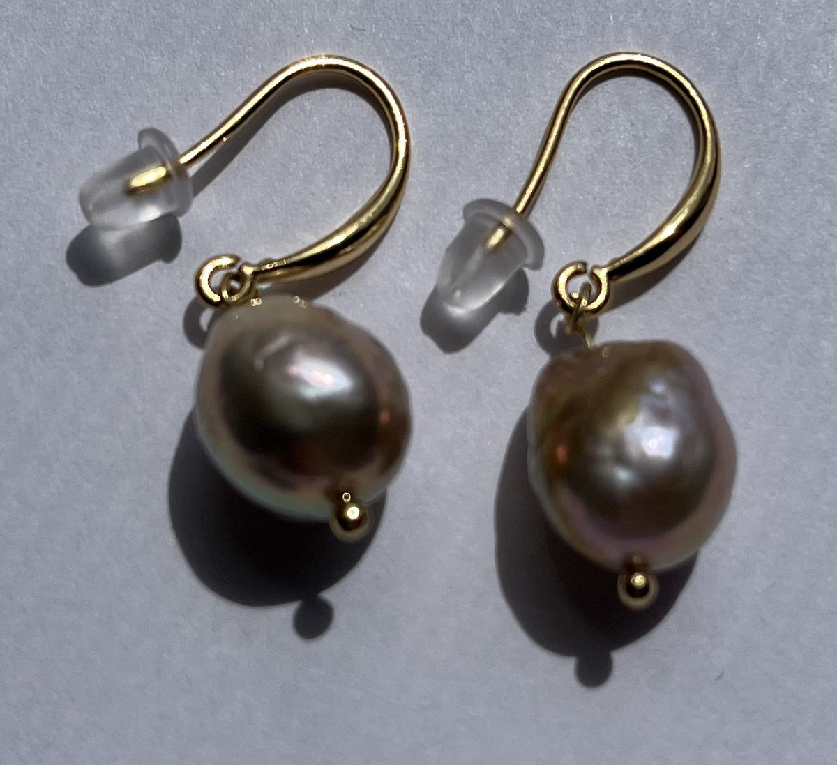 Midnight Baroque Pearl Drop Earrings – Gold Freshwater Pearl Dangle Earrings