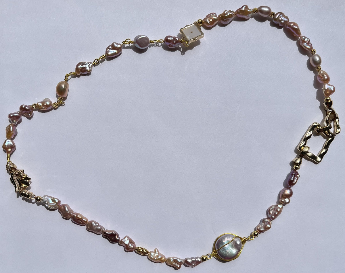 Blush Pearl Charm Station Necklace