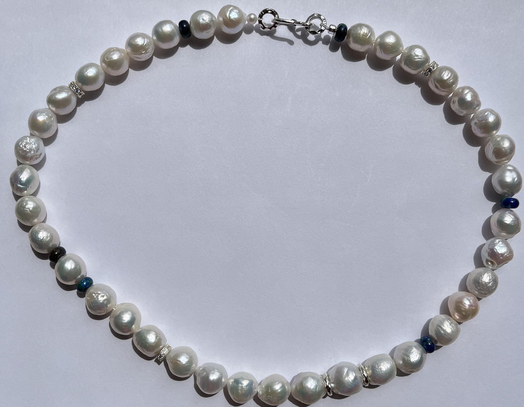 Blue Azurite Baroque Pearl Statement Necklace