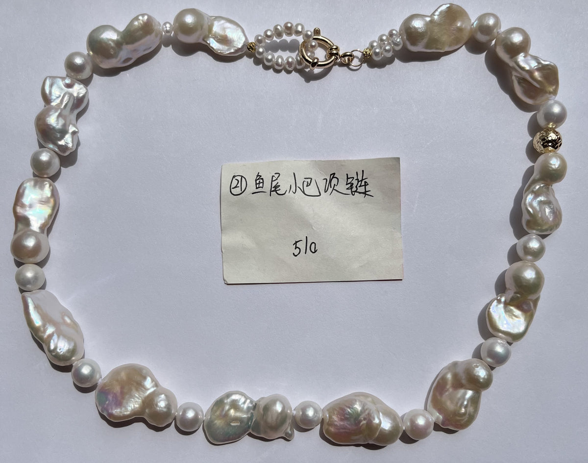 Mermaid Tail Baroque Pearl Statement Necklace – Natural Freshwater Pearl Choker