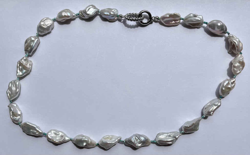Large Silver Baroque Pearl Necklace – Statement Freshwater Pearl Choker