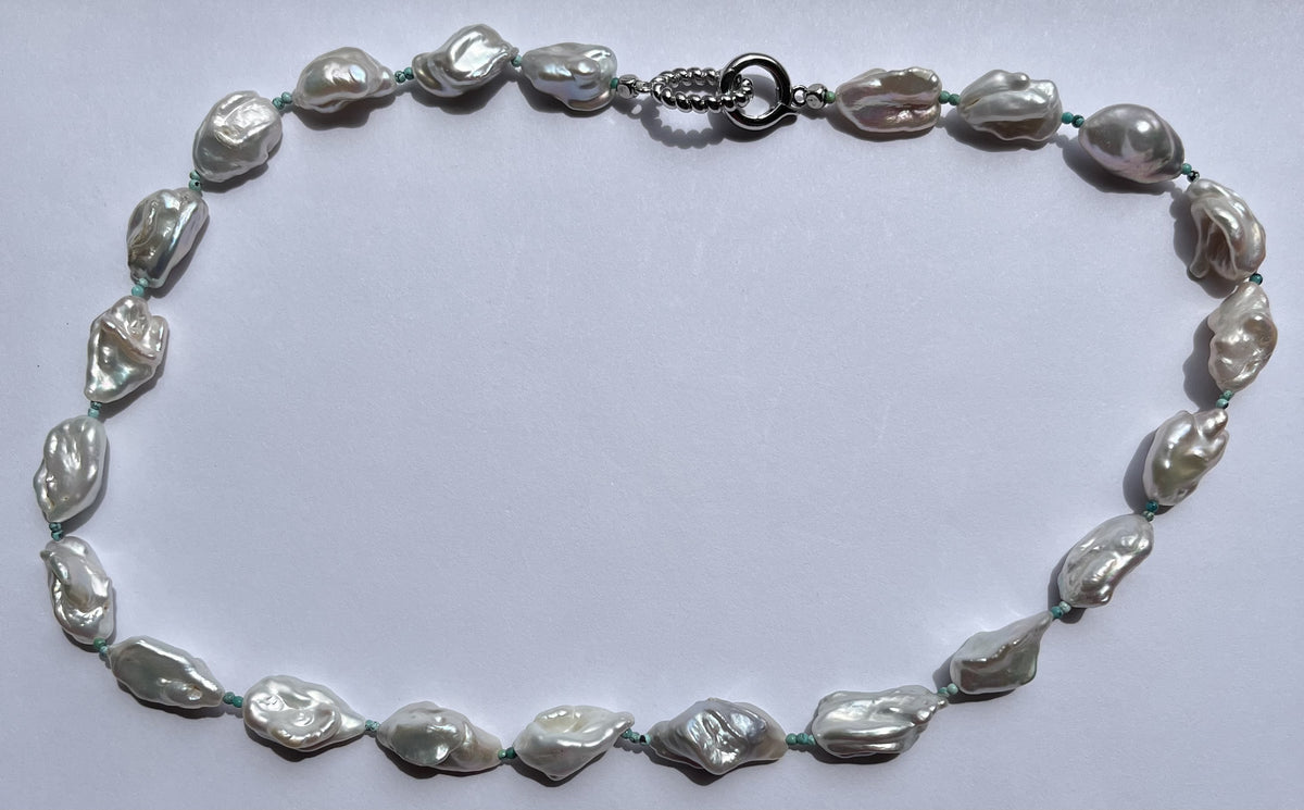 Large Silver Baroque Pearl Necklace – Statement Freshwater Pearl Choker