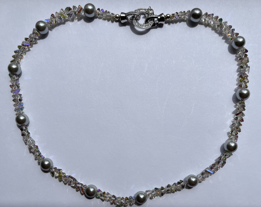 Midnight Pearl & Aurora Crystal Necklace – Black Pearl Crystal Statement Choker