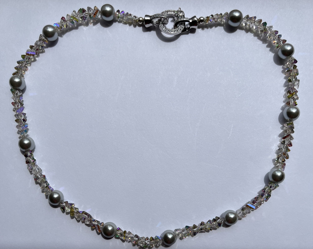 Midnight Pearl & Aurora Crystal Necklace – Black Pearl Crystal Statement Choker