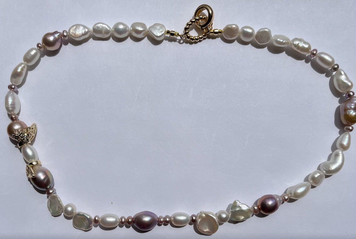 Butterfly Baroque Freshwater Pearl Necklace – Multicolor Pearl Statement Necklace