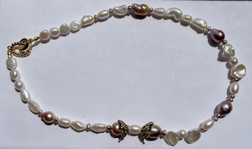 Butterfly Baroque Freshwater Pearl Necklace – Multicolor Pearl Statement Necklace