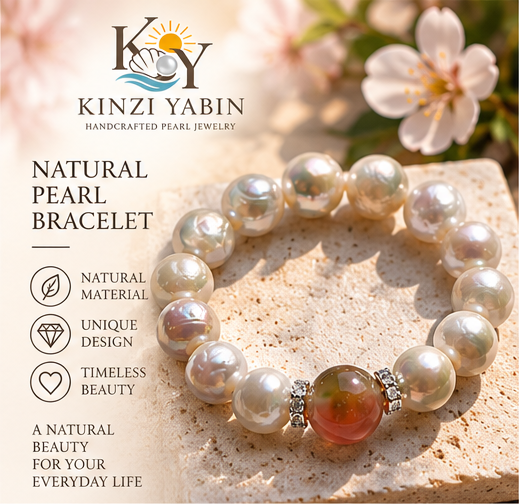 Baroque Freshwater Pearl Bracelet with Watermelon Jade Accent Bead