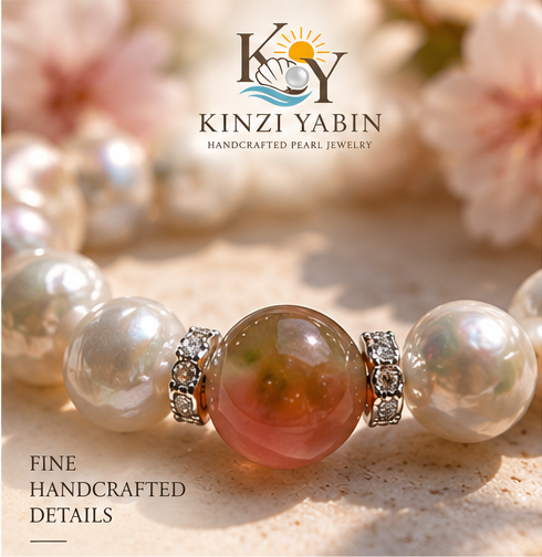 Baroque Freshwater Pearl Bracelet with Watermelon Jade Accent Bead