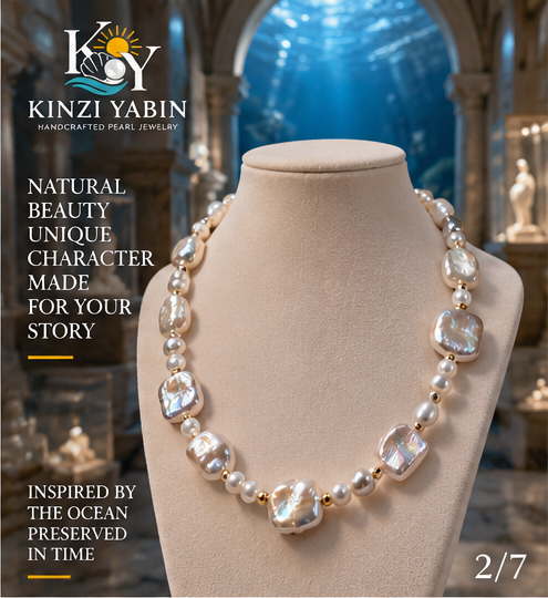 Baroque Pearl Station Necklace – Modern Freshwater Pearl Statement Necklace